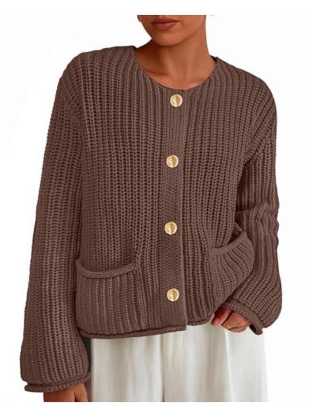 Oversized Chunky Knit Button Cardigan Sweater with Pockets